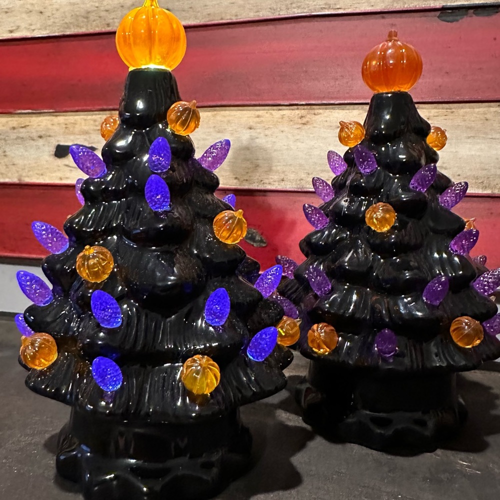 LAST CHANCE. Gone at end of November NOSTALGIC LIGHTED CERAMIC TREES, Set of 2
